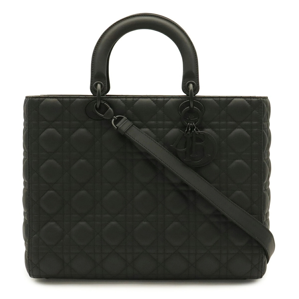 Christian Dior Lady Large Cannage Tote Bag Shoulder Black with Hardware